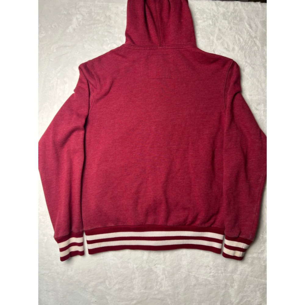 Aeropostale Mens Full Zip Hoodie Burgundy Red Aero 87 Varsity Striped Sweatshirt - Picture 2 of 5